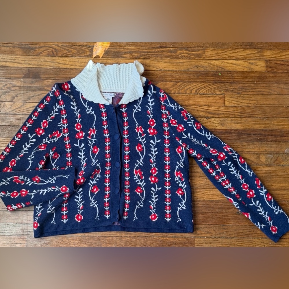 Sincerely Jules Navy Floral Cardigan with Cream Collar